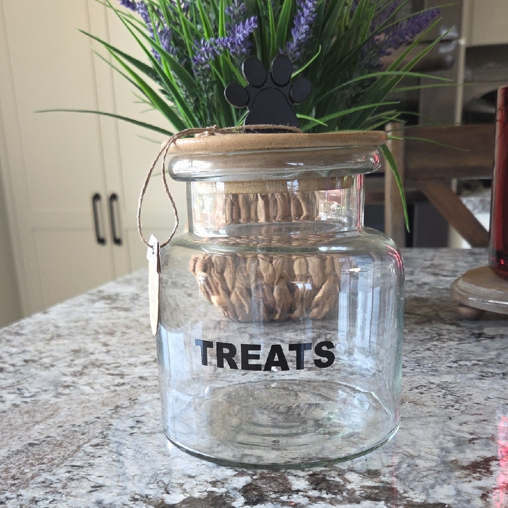 Glass Dog Treat Jar with Black Lid